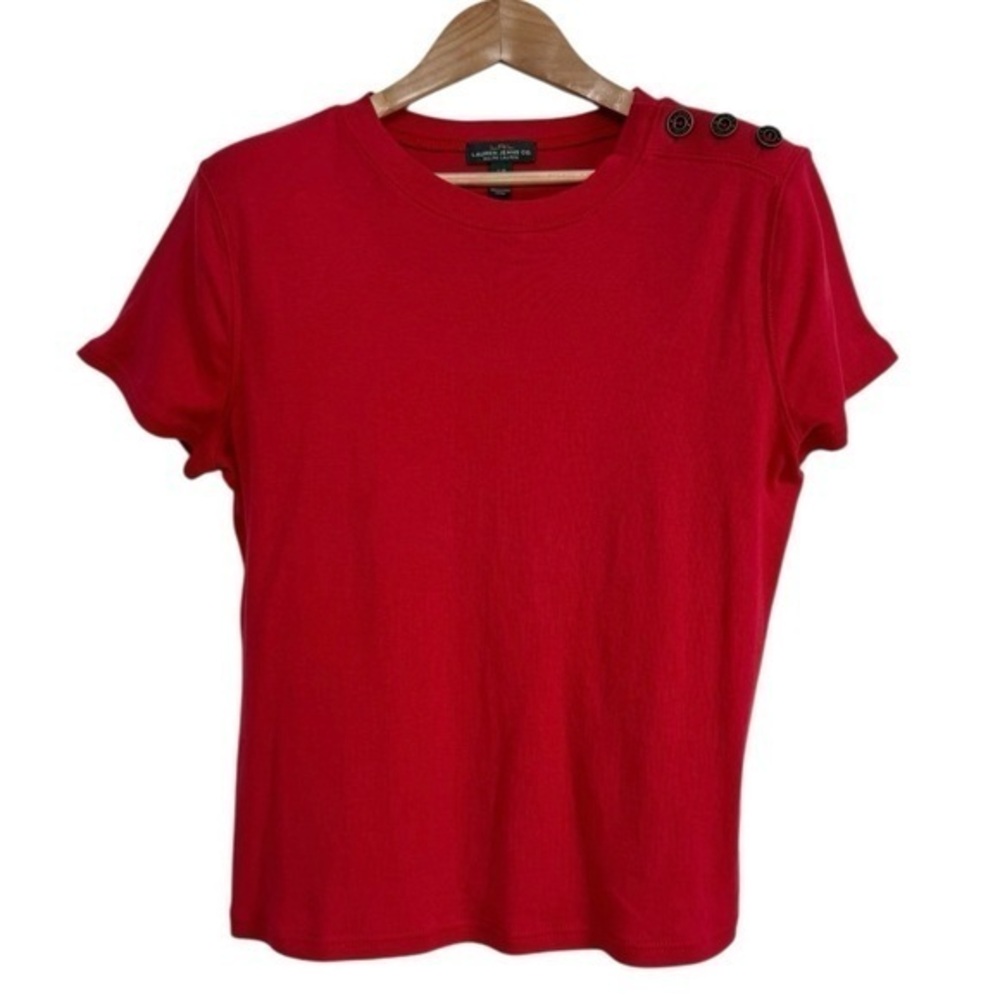Ralph Lauren LRL Short Sleeve Cotton Shirt Buttons At Neck Size Large Red Casual